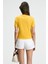 MELVESSA Kadın %100 Pamuk Baskı Detaylı Regular Fit Bisiklet Yakalı Sarı T-Shirt 5
