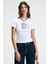 ATHEA Kadın Bisiklet Yaka Kısa Kollu Önü Baskılı Slim Beyaz T-Shirt 1