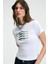 ATHEA Kadın Bisiklet Yaka Kısa Kollu Önü Baskılı Slim Beyaz T-Shirt 2