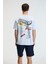 YUM Erkek Oversize Baskılı Yuvarlak Yaka Mavi T-Shirt 6