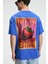SNACK Erkek Oversize Fit %100 Pamuk Baskılı Yuvarlak Yaka Saks Mavi T-Shirt 6