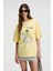 NITZA Kadın %100 Pamuk Oversize Bisiklet Yaka Sarı T-Shirt 3