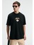 SNACK Erkek Oversize Fit %100 Pamuk Baskılı Yuvarlak Yaka Siyah T-Shirt 4