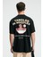 SNACK Erkek Oversize Fit %100 Pamuk Baskılı Yuvarlak Yaka Siyah T-Shirt 6