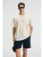 CRUNCH Erkek Oversize %100 Pamuk Baskılı Yuvarlak Yaka Vanilya T-Shirt 2