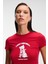 YELVANE Kadın %100 Pamuk Bisiklet Yaka Baskılı Regular Fit Kırmızı T-Shirt 1