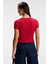 YELVANE Kadın %100 Pamuk Bisiklet Yaka Baskılı Regular Fit Kırmızı T-Shirt 5