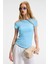 TARELIA Kadın Bisiklet Yaka Kısa Kollu Slim Mavi T-Shirt 1