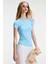 TARELIA Kadın Bisiklet Yaka Kısa Kollu Slim Mavi T-Shirt 2