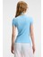 TARELIA Kadın Bisiklet Yaka Kısa Kollu Slim Mavi T-Shirt 5