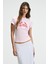 ATHEA Kadın Bisiklet Yaka Kısa Kollu Önü Baskılı Slim Pembe T-Shirt 3