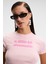 VELINA Kadın Bisiklet Yaka Kısa Kollu Önü Baskılı Slim Pembe T-Shirt 1