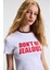 VELINA Kadın Bisiklet Yaka Kısa Kollu Önü Baskılı Slim Beyaz T-Shirt 1