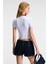 VELINA Kadın Bisiklet Yaka Kısa Kollu Önü Baskılı Slim Beyaz T-Shirt 6