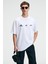 DELIGHT Erkek %100 Pamuk Oversize Fit Baskılı Kısa Kollu Yuvarlak Yakalı Beyaz T-Shirt 2