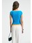 ZEPHY Kadın Kayık Yaka Kısa Kollu Önü Baskı Detaylı Slim Mavi T-Shirt 6