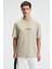 FRESH Erkek %100 Pamuk Oversize Fit Baskılı Kısa Kollu Yuvarlak Yakalı Taş Rengi T-Shirt 2