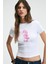 ATHEA Kadın Bisiklet Yaka Kısa Kollu Önü Baskılı Slim Beyaz - Pembe baskılı T-Shirt 1