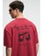 TREAT Erkek Oversize %100 Pamuk Baskılı Yuvarlık Yaka Kırmızı T-Shirt 1