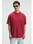 TREAT Erkek Oversize %100 Pamuk Baskılı Yuvarlık Yaka Kırmızı T-Shirt 2