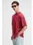 TREAT Erkek Oversize %100 Pamuk Baskılı Yuvarlık Yaka Kırmızı T-Shirt 3