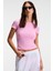 TARELIA Kadın Bisiklet Yaka Kısa Kollu Slim Pembe T-Shirt 1