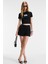 VELINA Kadın Bisiklet Yaka Kısa Kollu Önü Baskılı Slim Siyah T-Shirt 4