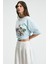 NITZA Kadın %100 Pamuk Oversize Bisiklet Yaka Mavi T-Shirt 4