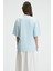 NITZA Kadın %100 Pamuk Oversize Bisiklet Yaka Mavi T-Shirt 6