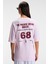 Tavena Kadın Pamuk Baskılı Oversize Fit Kısa Kollu Yuvarlak Yaka Pembe T-Shirt 1