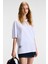 Tavena Kadın Pamuk Baskılı Oversize Fit Kısa Kollu Yuvarlak Yaka Beyaz T-Shirt 2