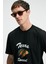 CRISP Erkek Oversize %100 Pamuk Baskılı Yuvarlak Yaka Siyah T-Shirt 2