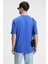 CRISP Erkek Oversize %100 Pamuk Baskılı Yuvarlak Yaka Saks Mavi T-Shirt 5