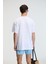 CRUNCH Erkek Oversize %100 Pamuk Baskılı Yuvarlak Yaka Beyaz T-Shirt 5