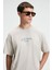 VEYRON Erkek %100 Pamuk Oversize Fit Baskılı Kısa Kollu Yuvarlak Yakalı Bej T-Shirt 3