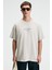 VEYRON Erkek %100 Pamuk Oversize Fit Baskılı Kısa Kollu Yuvarlak Yakalı Bej T-Shirt 5