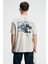 VEYRON Erkek %100 Pamuk Oversize Fit Baskılı Kısa Kollu Yuvarlak Yakalı Bej T-Shirt 6