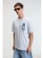 SAVOR Erkek Oversize %100 Pamuk Baskılı Yuvarlak Yaka Mavi T-Shirt 4