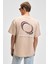 MANOL Erkek Bisiklet Yaka %100 Organik Pamuklu Oversize Fit Bej T-Shirt 1
