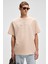 MANOL Erkek Bisiklet Yaka %100 Organik Pamuklu Oversize Fit Bej T-Shirt 4