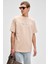 MANOL Erkek Bisiklet Yaka %100 Organik Pamuklu Oversize Fit Bej T-Shirt 5