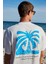 Copacabana Erkek Ön Arka Çatlayan Baskı Detaylı %100 Organik Pamuk Oversize Kısa Kollu Beyaz T-shirt 1