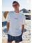 Copacabana Erkek Ön Arka Çatlayan Baskı Detaylı %100 Organik Pamuk Oversize Kısa Kollu Beyaz T-shirt 3