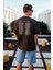 BENZO Erkek Ön Arka Baskı Detaylı %100 Organik Pamuk Oversize Kısa Kollu Koyu Kahverengi T-Shirt 6