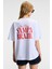 Feylora Kadın Pamuk Oversize Fit Baskı Detaylı Kısa Kollu Bisiklet Yaka Beyaz T-Shirt 1