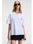 Feylora Kadın Pamuk Oversize Fit Baskı Detaylı Kısa Kollu Bisiklet Yaka Beyaz T-Shirt 2