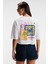 ORELZA Kadın %100 Pamuk Baskılı Yuvarlak Yaka Oversize Fit Ekru T-Shirt 1