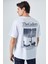 Gallery Erkek Baskı Detaylı Oversize Fit Bisiklet Yakalı Kısa Kollu Beyaz T-Shirt 1