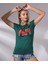 Bisiklet Yaka Kısa Kollu Normal Size Baskılı Basic Kadın T-Shirt 20479 Koyu Yeşil 3