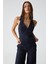 LIMBER Kadın Apaj Yaka Kolsuz Slim Fermuarlı Lacivert Büstiyer 1